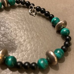 925 STERLING SILVER,MALACHITE and ONYX BEADS BRACELET